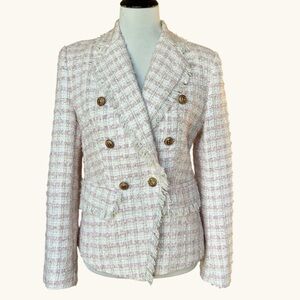 Amable by Mable pink, tan and ivory double breasted tweed blazer sz S